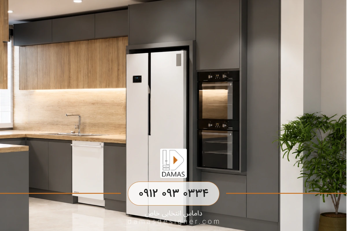 خرید کابینت مدرن مشکی و طرح چوب در کرج